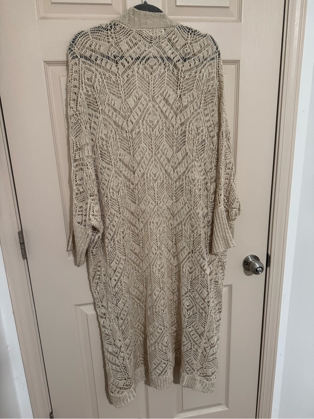 Pink Rose Open-Knit Beige Crochet Duster Cardigan - Picture 2 of 2
